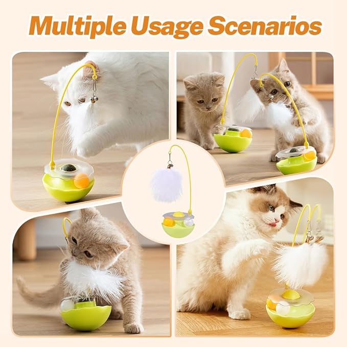 Interactive Cat Feather Toys, 2025 New Catnip Toy, Multifunctional Cat Teaser, Durable Track Ball Pet Toy for Indoor Play, Premium Pet Exercise Toy for Kittens and Adults (Green)