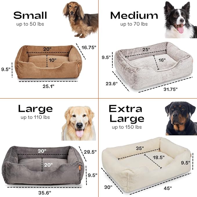 FUZI Luxury Dog Bed with Extra Cover for Small Dogs, Washable Pet Couch, Pet Bed with Sides, Non-Slip Bottom, Soft & Durable Calming Dog Bed, Faux Rabbit Fur, Small 25.1x16.75x9.5 Light Brown