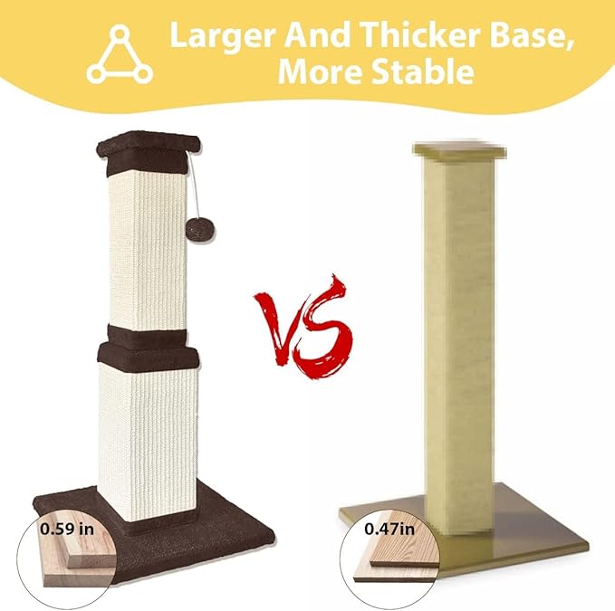 AGYM Cat Scratching Post, 32 Inch Cat Scratch Post for Cats and Kittens, Protect Your Furniture and Exercise Cats, Nature Sisal Modern Cat Scratcher for Indoor Cats, Brown