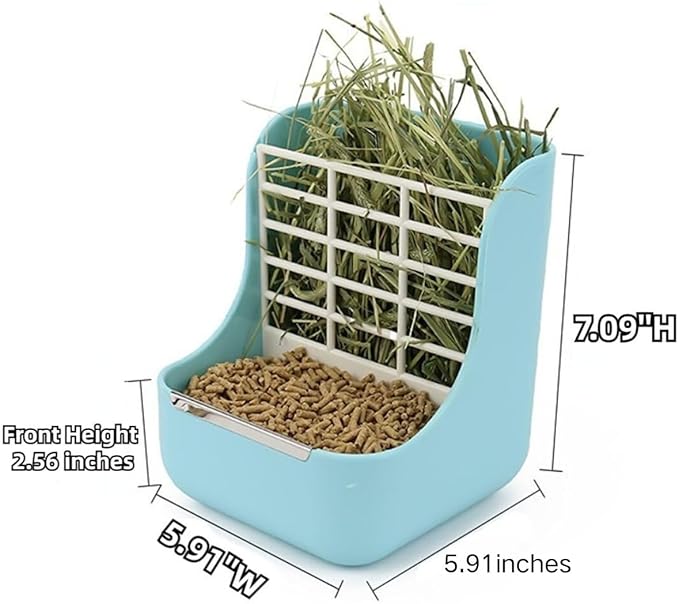 2 in 1 Food Hay Feeder for Guinea Pig, Rabbit Feeder, Indoor Hay Feeder for Guinea Pig, Rabbit, Chinchilla, Feed Bowls Use for Grass & Food (Pink)