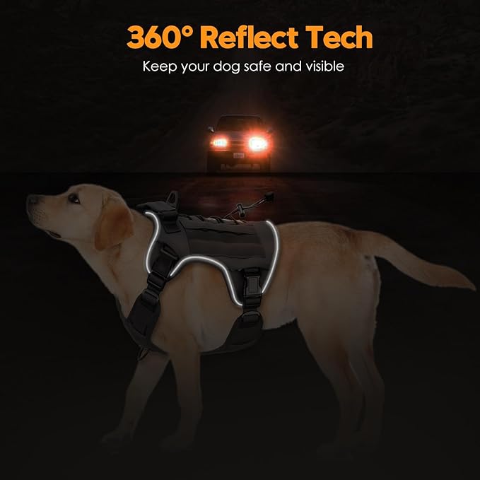 Heavy-Duty Tactical Dog Harness for Large Dogs, No Pull Adjustable Reflective Pet Vest with Molle System, K9 Military-Grade Control for Service Training, Outdoor & 10+ Breeds, Gray, X-Large