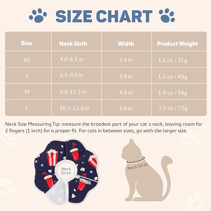 Avont Soft Cat Recovery Cone Collar, Adjustable Lightweight Kitten E-Collar for Small Dogs, Comfortable Neck Donut Stop Licking Scratching After Surgery -Popcorn(XS)