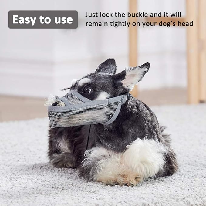 Crazy Felix Nylon Dog Muzzle for Small Medium Large Dogs Dachshund Beagle Poodle Labrador, Air Mesh Breathable and Drinkable Pet Mouth Guard for Anti-Biting Chewing Scavenging(M, Grey)