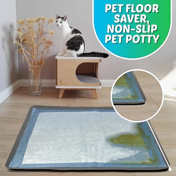 TidyFriend Dog Pad Holder Tray for 30 x 36 Inches Training Pads, Silicon Wee Wee Pad Holder, No Spill Pee Pad Holder for Dogs - Easy to Clean and Store Perfect for Dog Potty Tray (Grey)