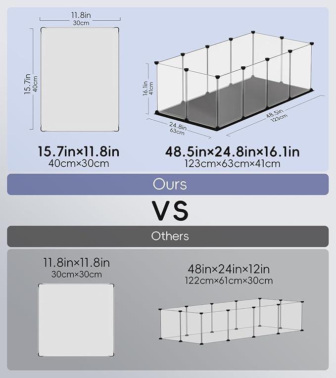 Small Animal Playpen, Guinea Pig Cages with Waterproof Mat, 12 Panels Pet Playpen for Hamsters, Hedgehog, Indoor Outdoor Plastic Fence, 48.5 x 24.8 x 16.1 inches