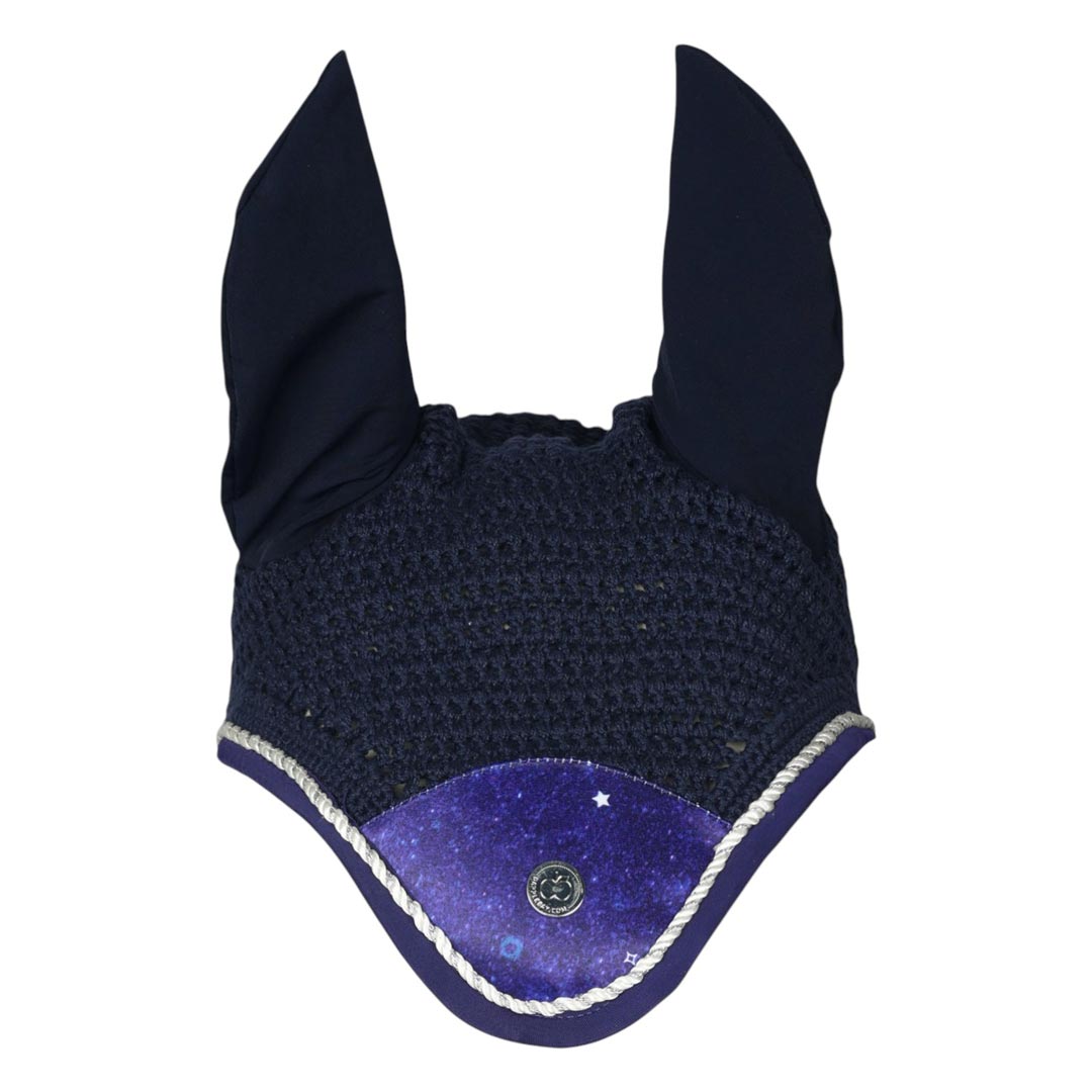 navy ear bonnet with printed flap