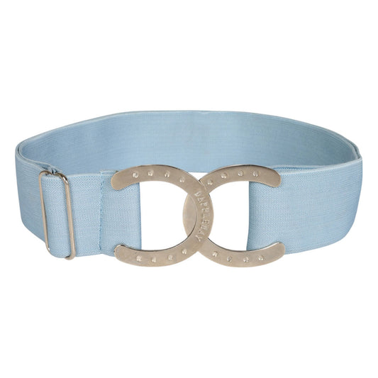 Light blue belt with gold double ring buckle 
