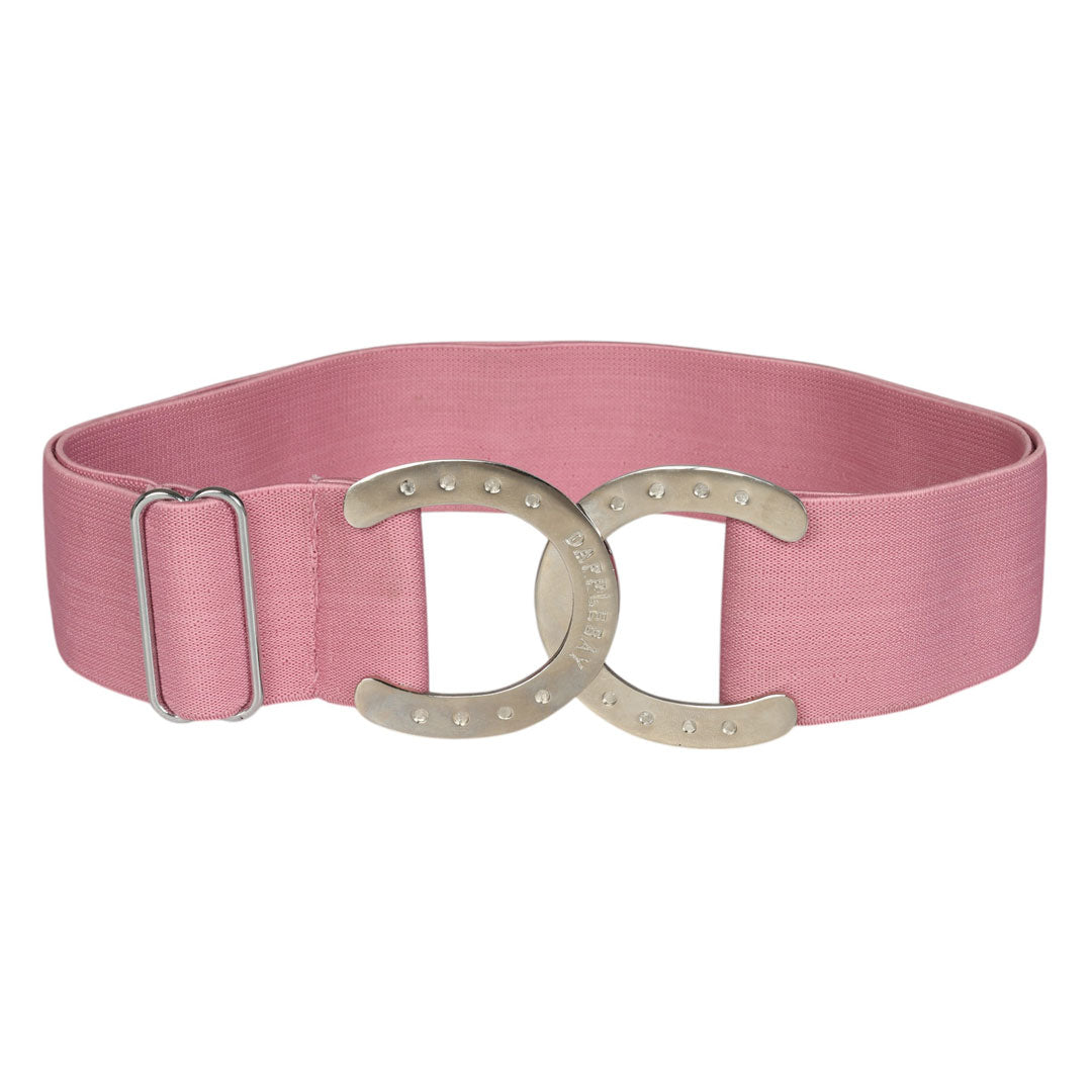 pink elastic belt with horseshoe buckle