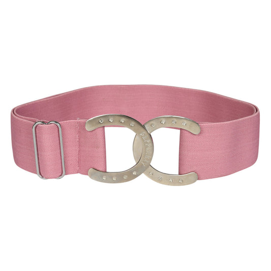pink elastic belt with horseshoe buckle