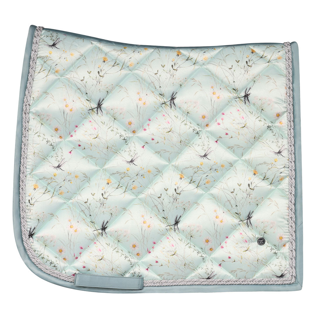 green satin floral printed saddle pad
