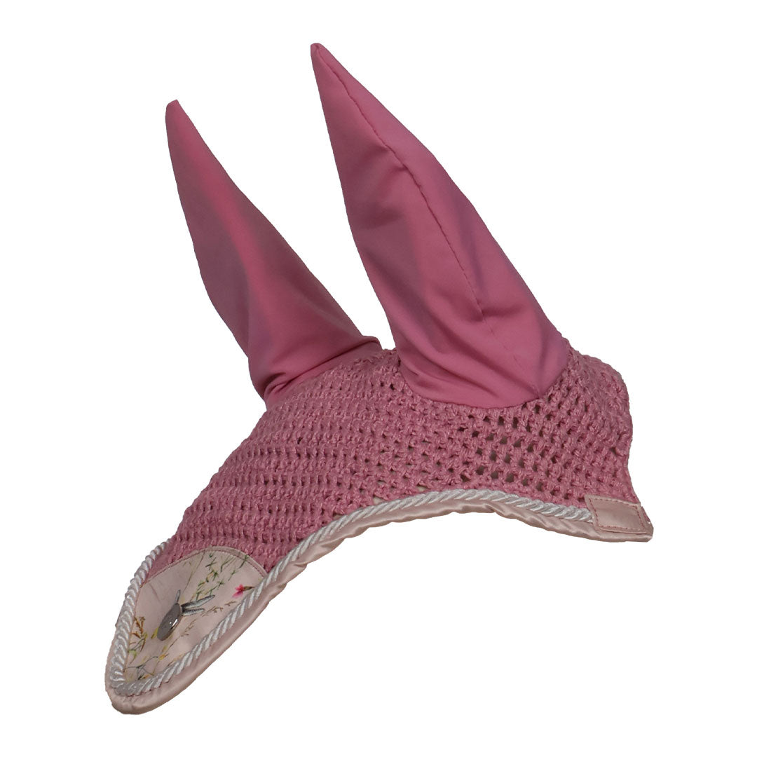 Pink ear bonnet with floral pattern 