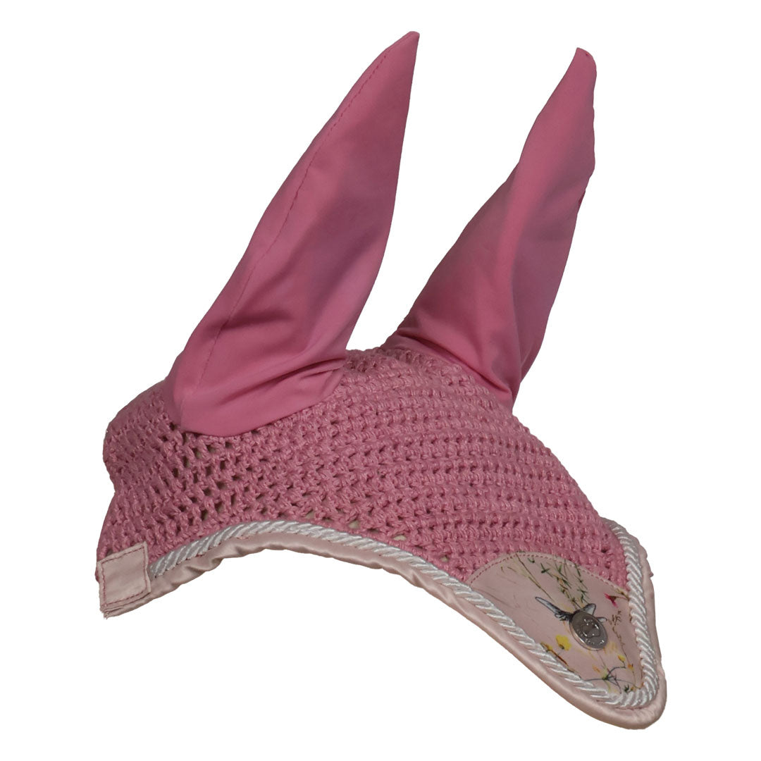 Pink ear bonnet with floral pattern 