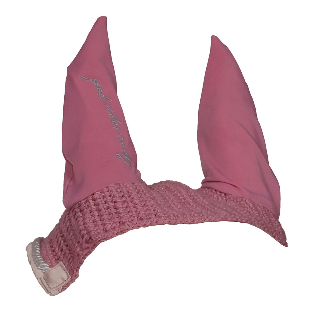 Pink ear bonnet with floral pattern 