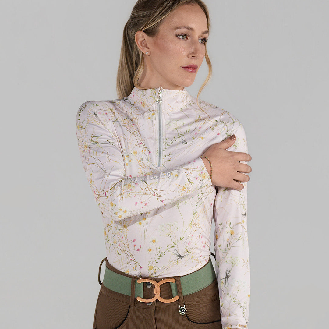 Dapplebay Dragonfly Meadow 1/4 Zip Riding Top-Light Pink