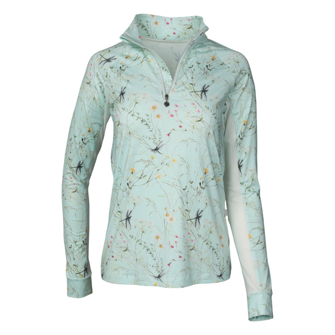 Green floral print long sleeve riding shirt