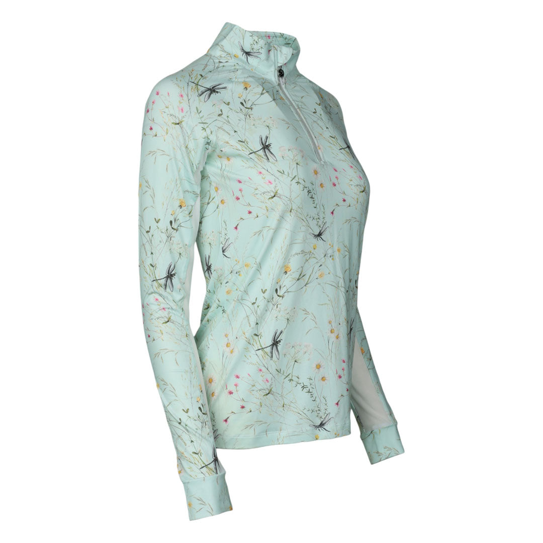 Green floral print long sleeve riding shirt