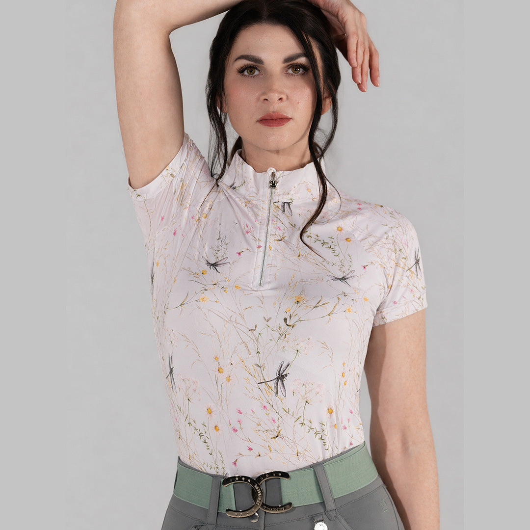 pink patterned short sleeve riding shirt