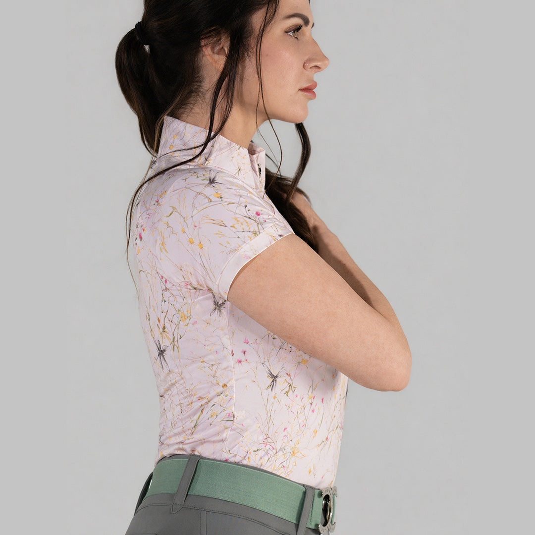 pink patterned short sleeve riding shirt