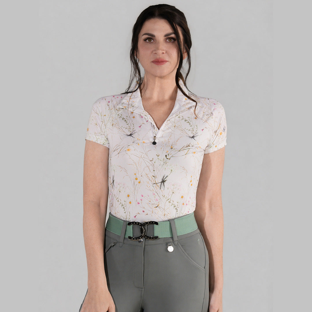 pink patterned short sleeve riding shirt