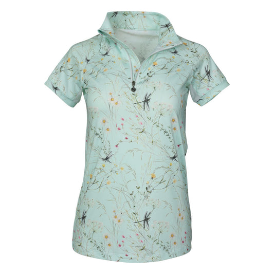 Light blue shirt with dragonfly and floral pattern on a white background