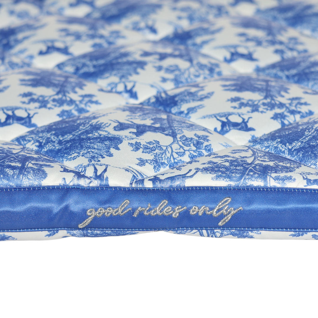 Blue and white patterned saddle pad