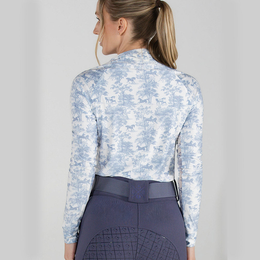 light blue patterned long sleeve riding top