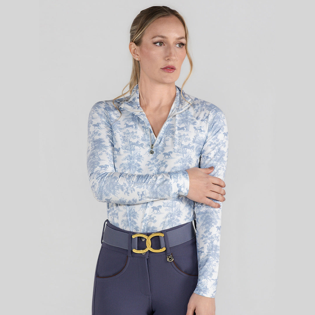 light blue long sleeve riding shirt
