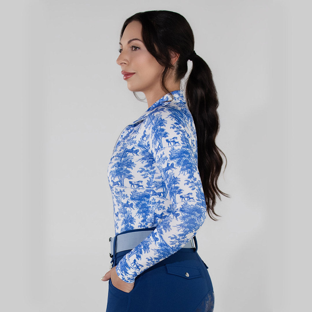 blue and white patterned long sleep sunshirt