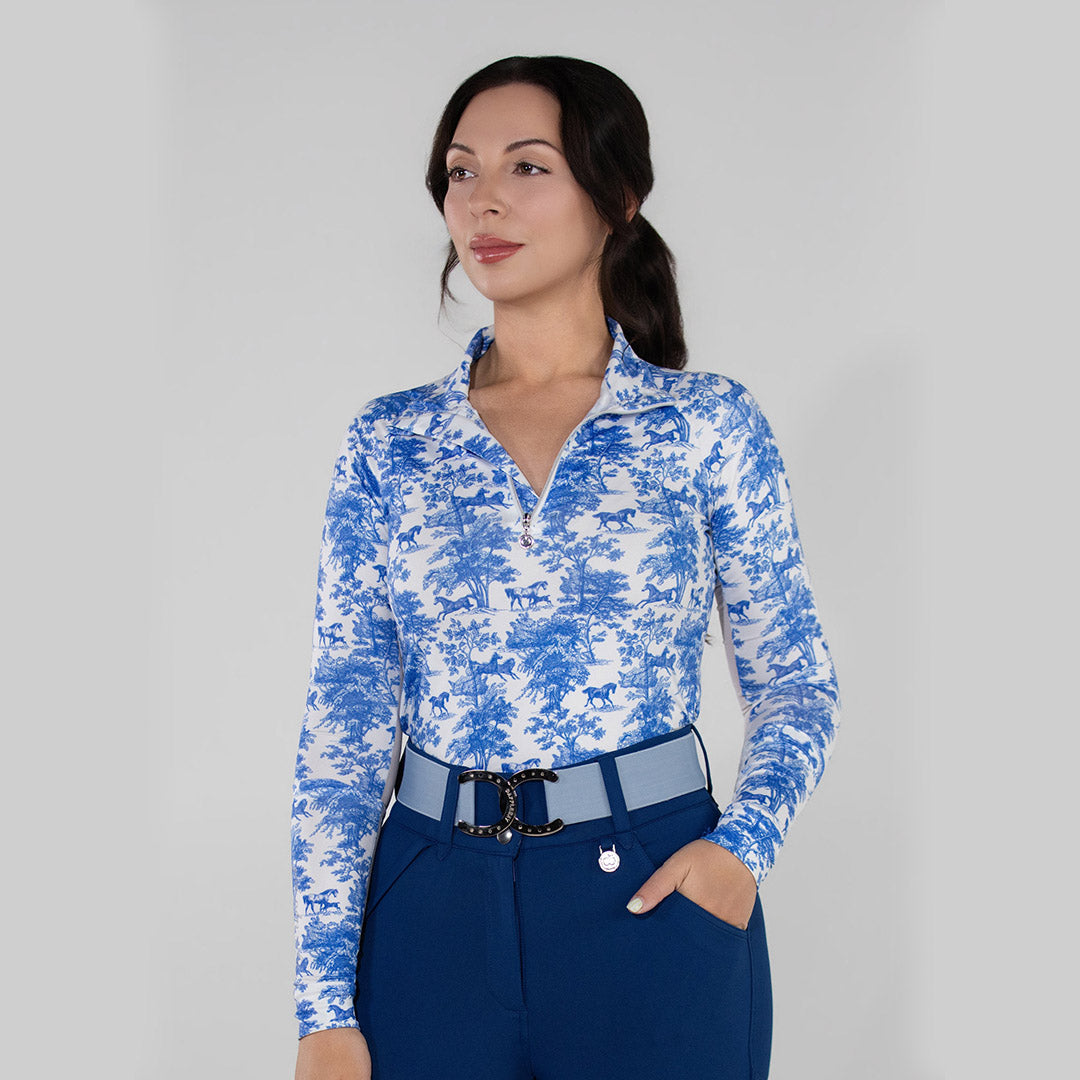 blue and white patterned long sleep sunshirt