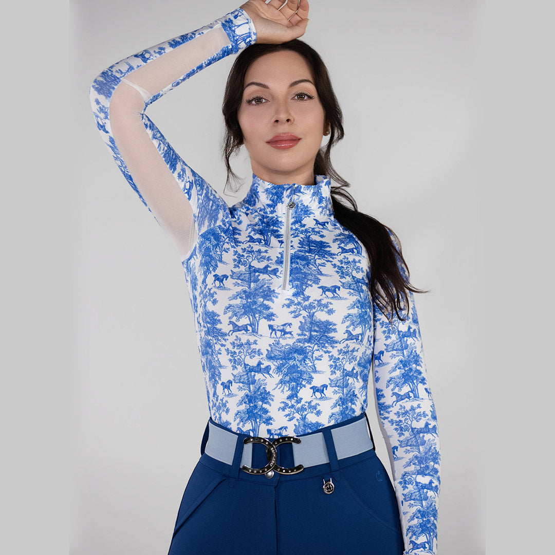 blue and white patterned long sleep sunshirt