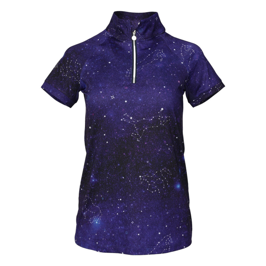 purple patterned short sleeve riding shirt