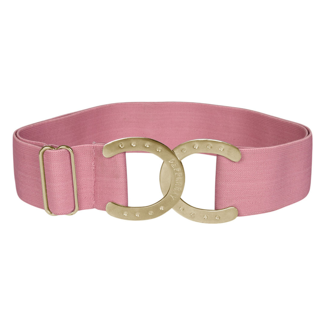 pink elastic belt with horseshoe buckle