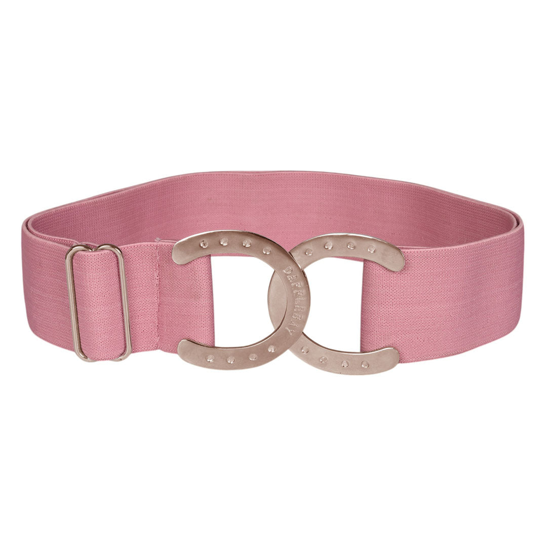 pink elastic belt with horseshoe buckle