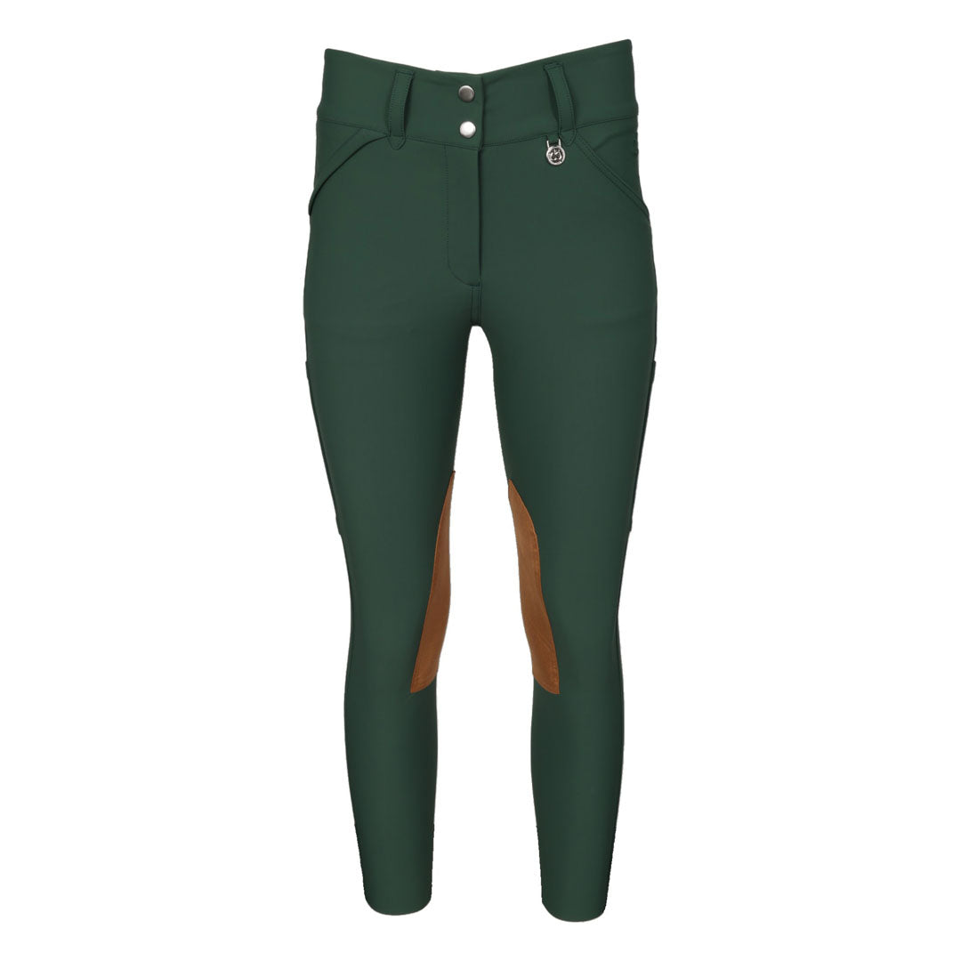 Green riding pants with brown accents 