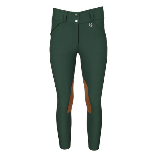 Green riding pants with brown accents 