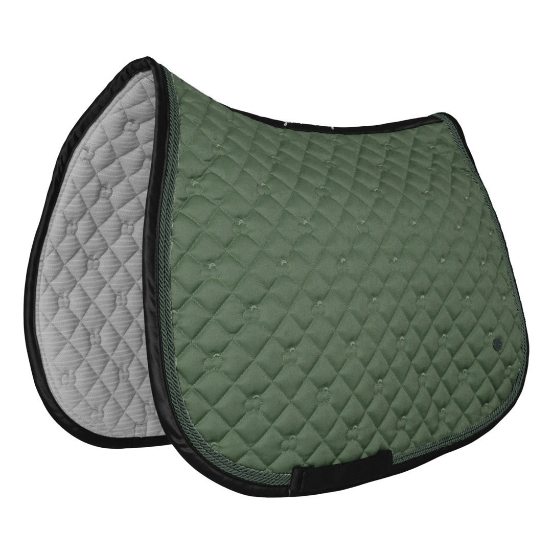 Green quilted saddle pad with gray interior 