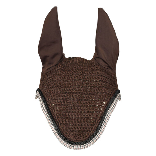 Brown horse ear bonnet with decorative trim 