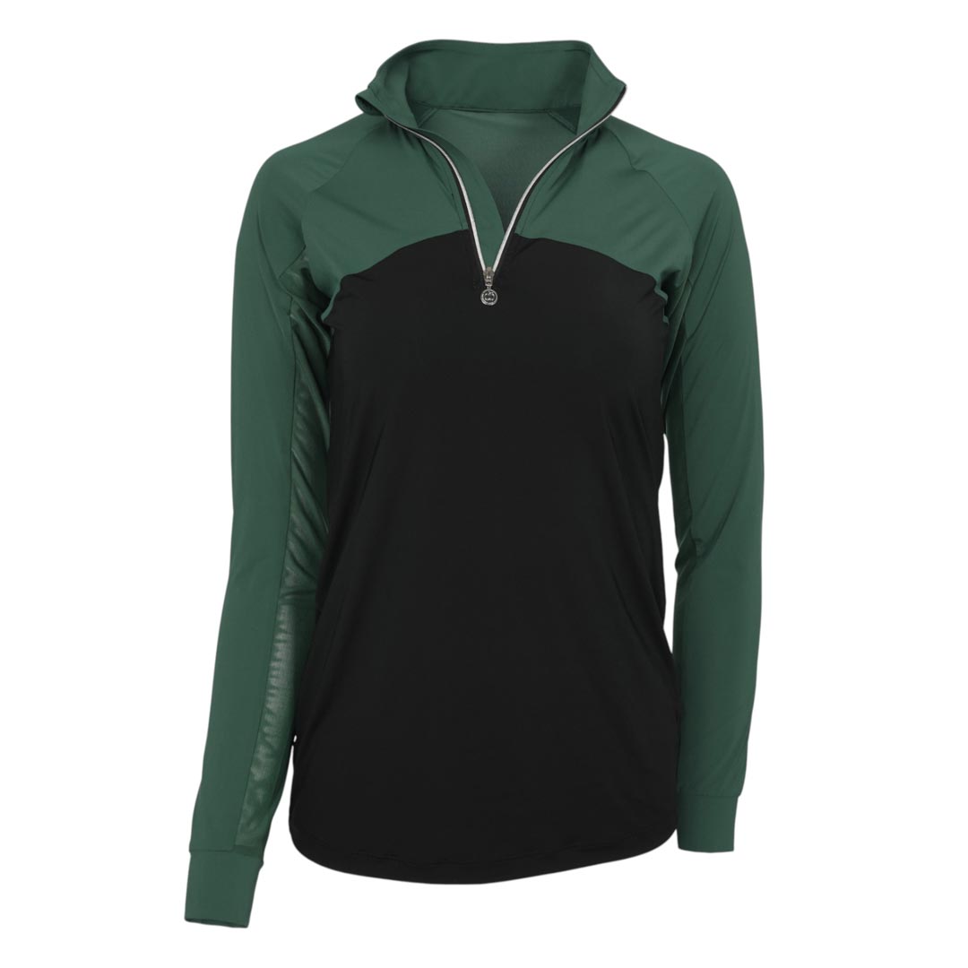 Green and black long-sleeve pullover with a zipper 