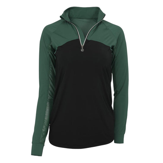 Green and black long-sleeve pullover with a zipper 