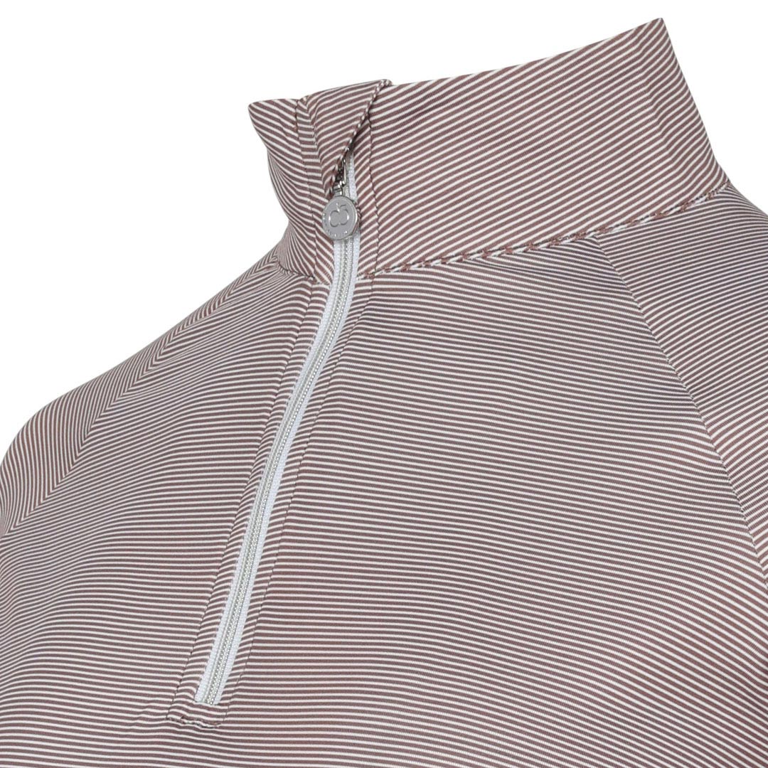 Close-up of a striped shirt with a zipper on a white background