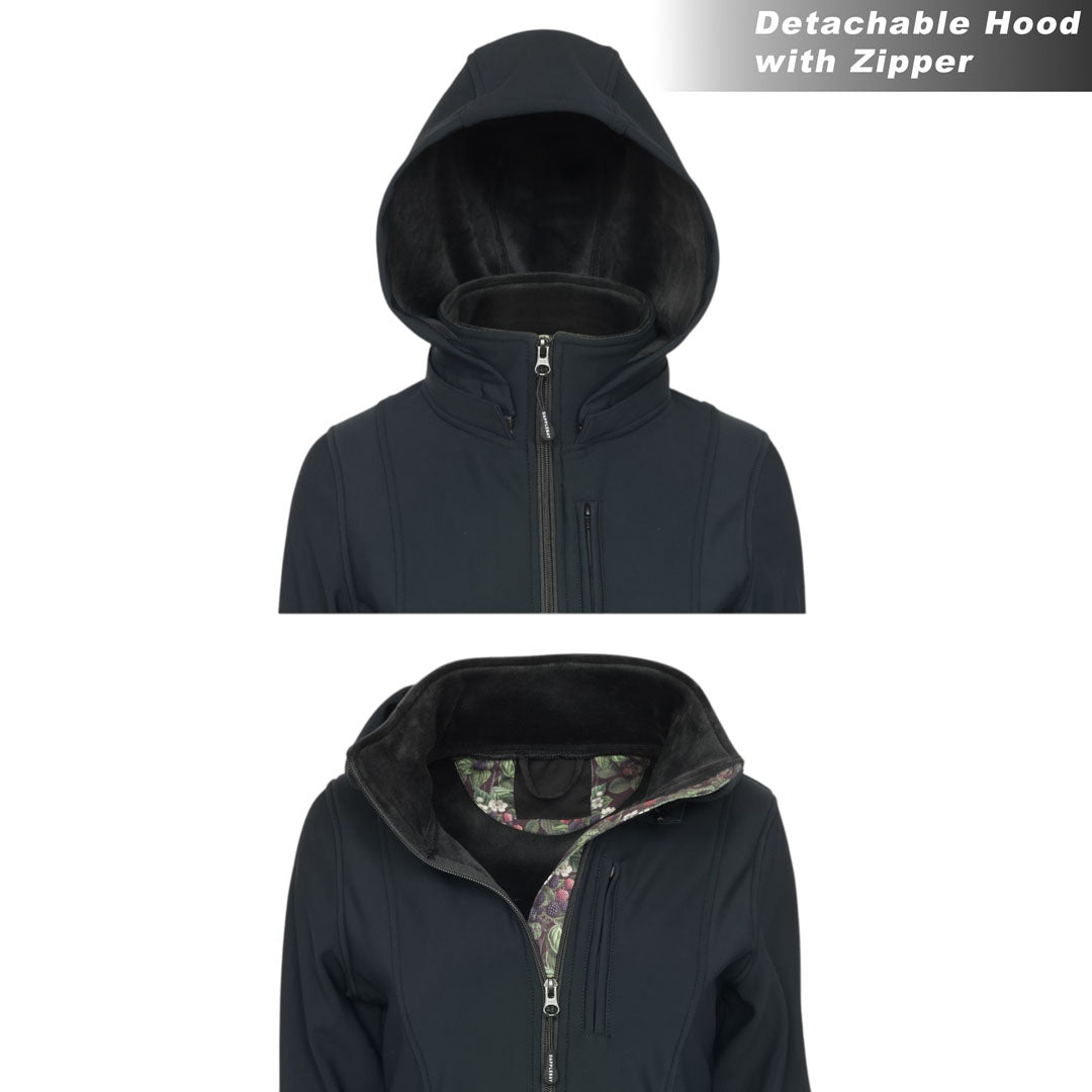 Black jacket with detachable hood and zipper