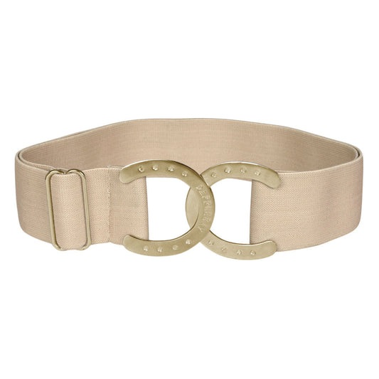 beige belt with horseshoe accent