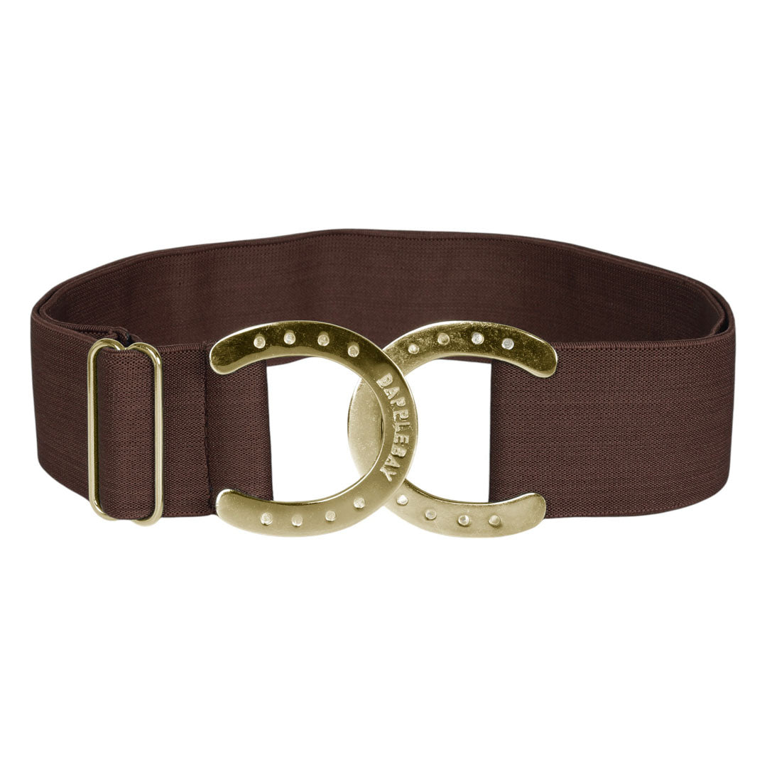 brown belt with horseshoe accent