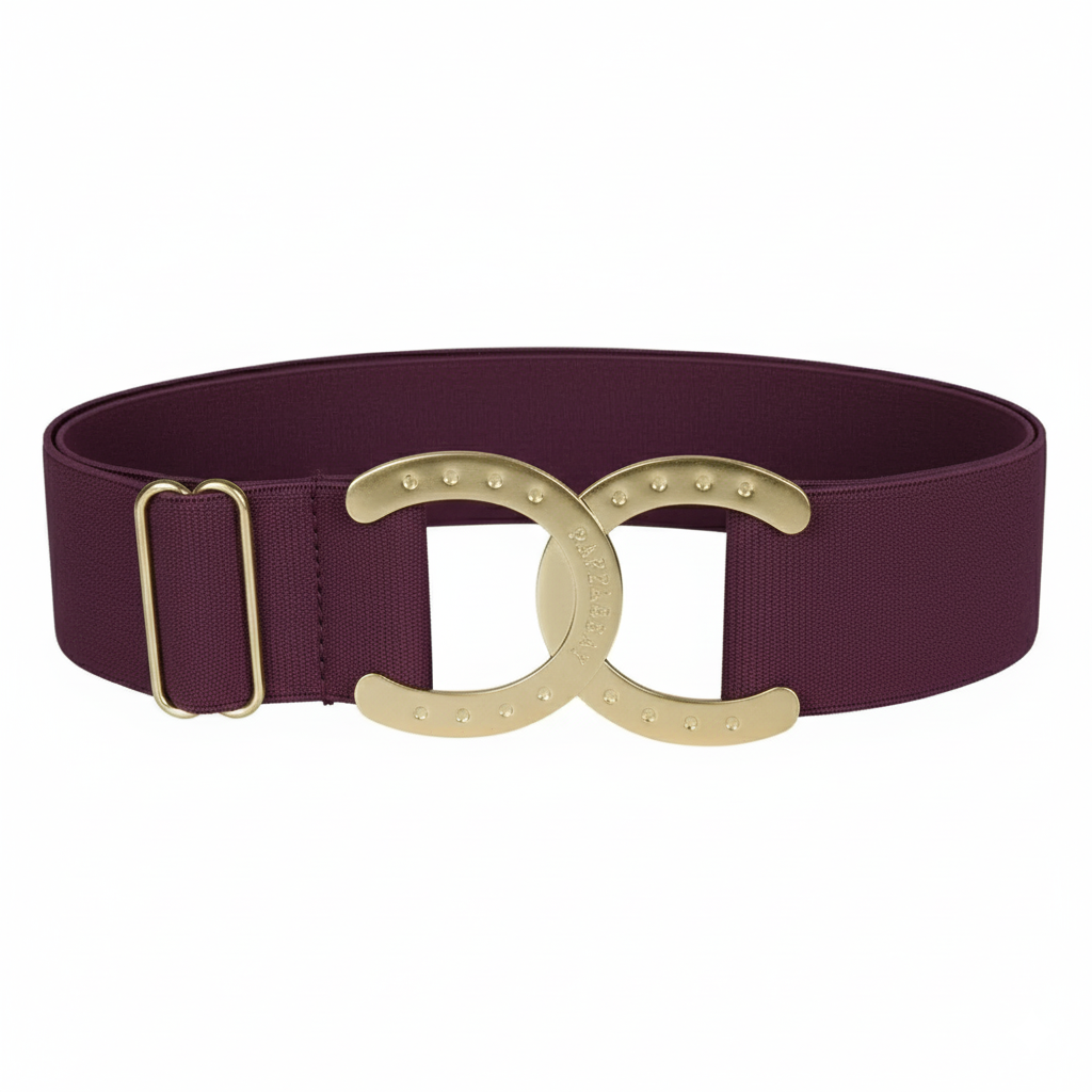 burgundy belt with horseshoe accent