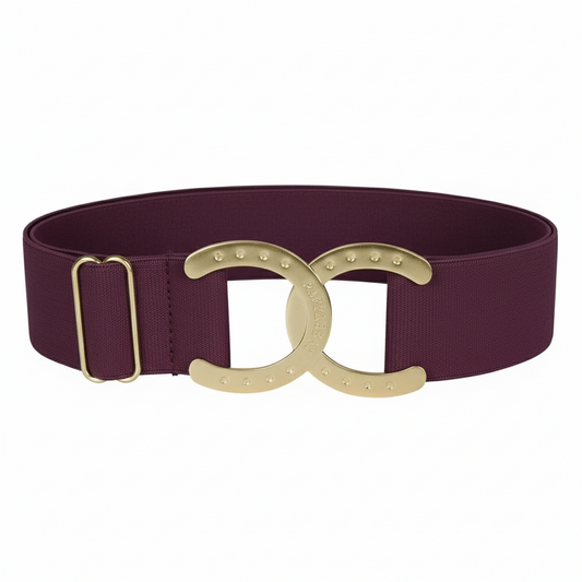 burgundy belt with horseshoe accent