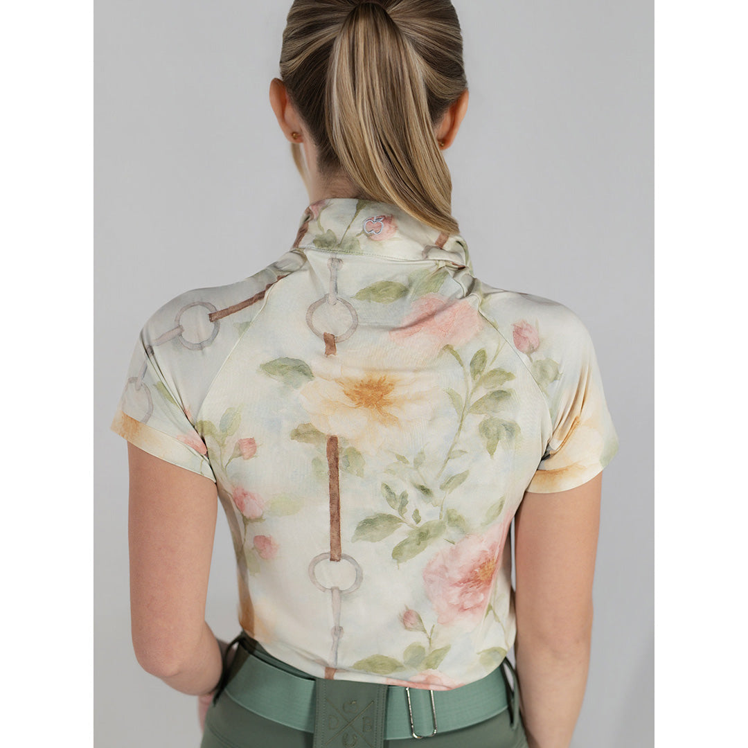 short sleeve floral quarter zip riding top