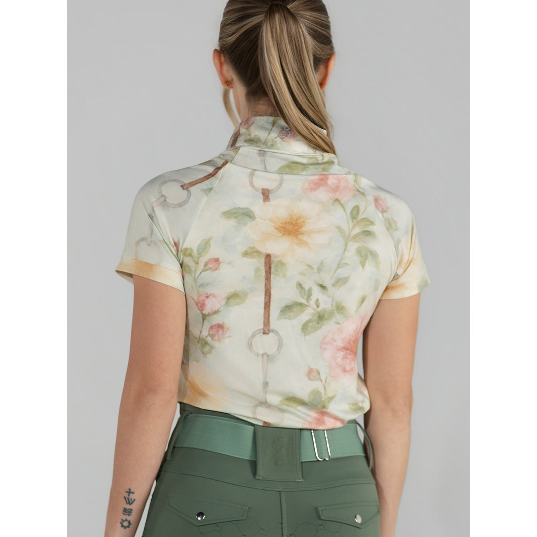 short sleeve floral quarter zip riding top