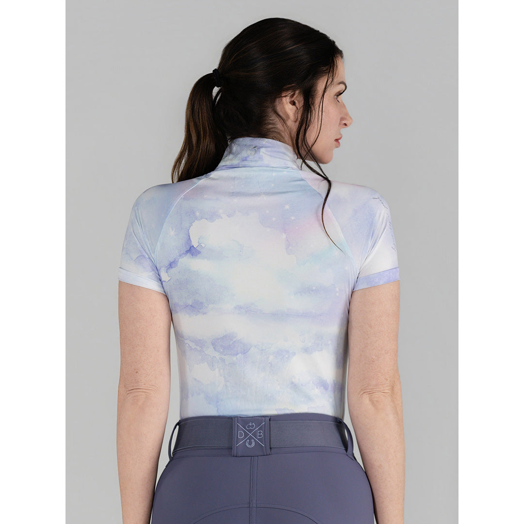short sleeve blue and purple pattern riding shirt