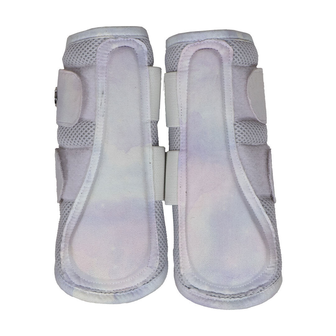 blue and purple pattern horse boots