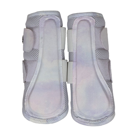 blue and purple pattern horse boots
